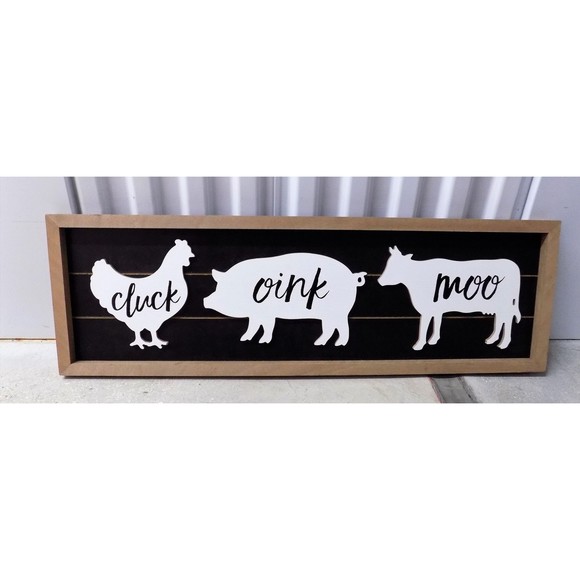 NEW Hen Pig Cow Pig Chuck Oink Moo Country Wall Art Rustic Home Farmhouse Wood - Picture 6 of 6